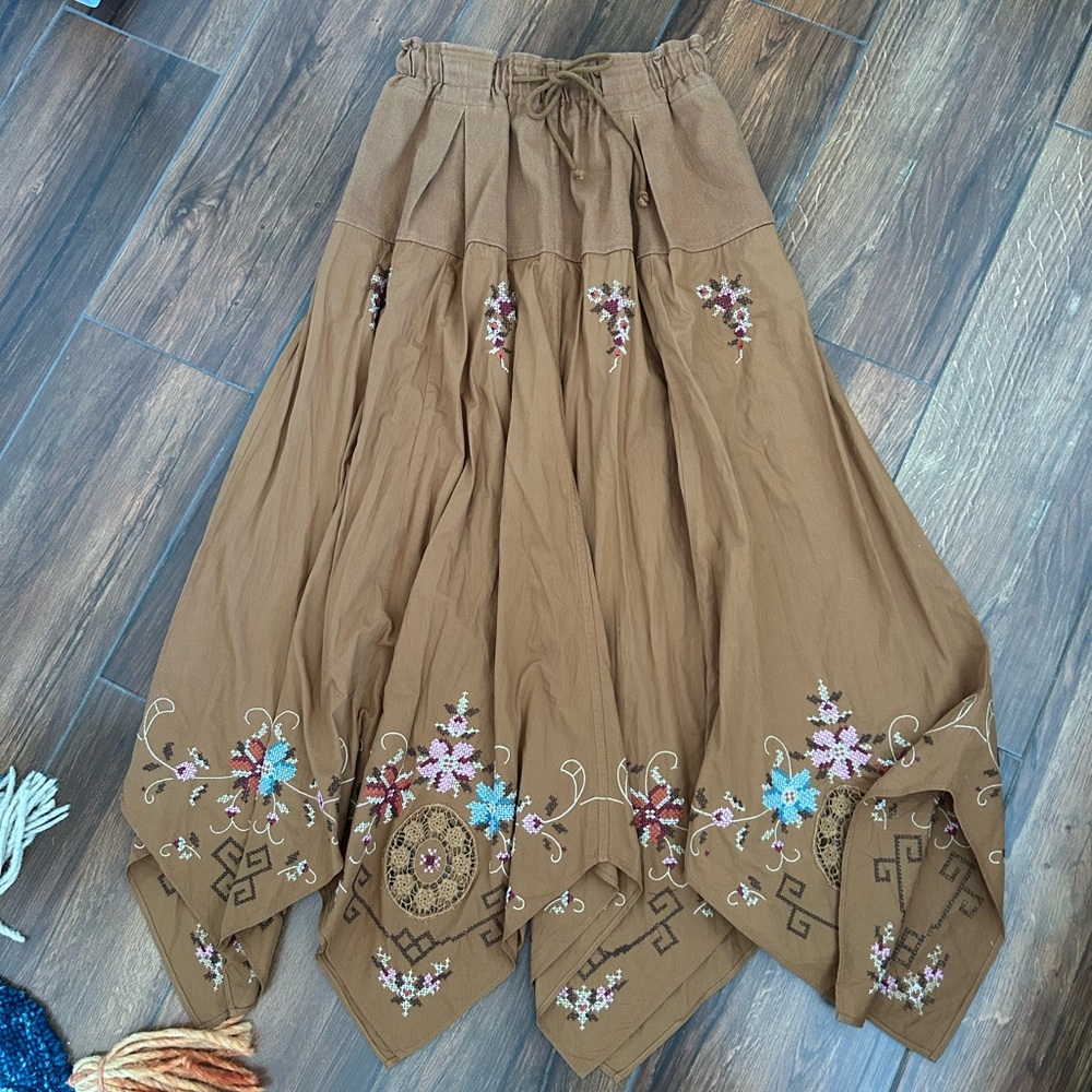 Embroidered Brown Maxi Skirt